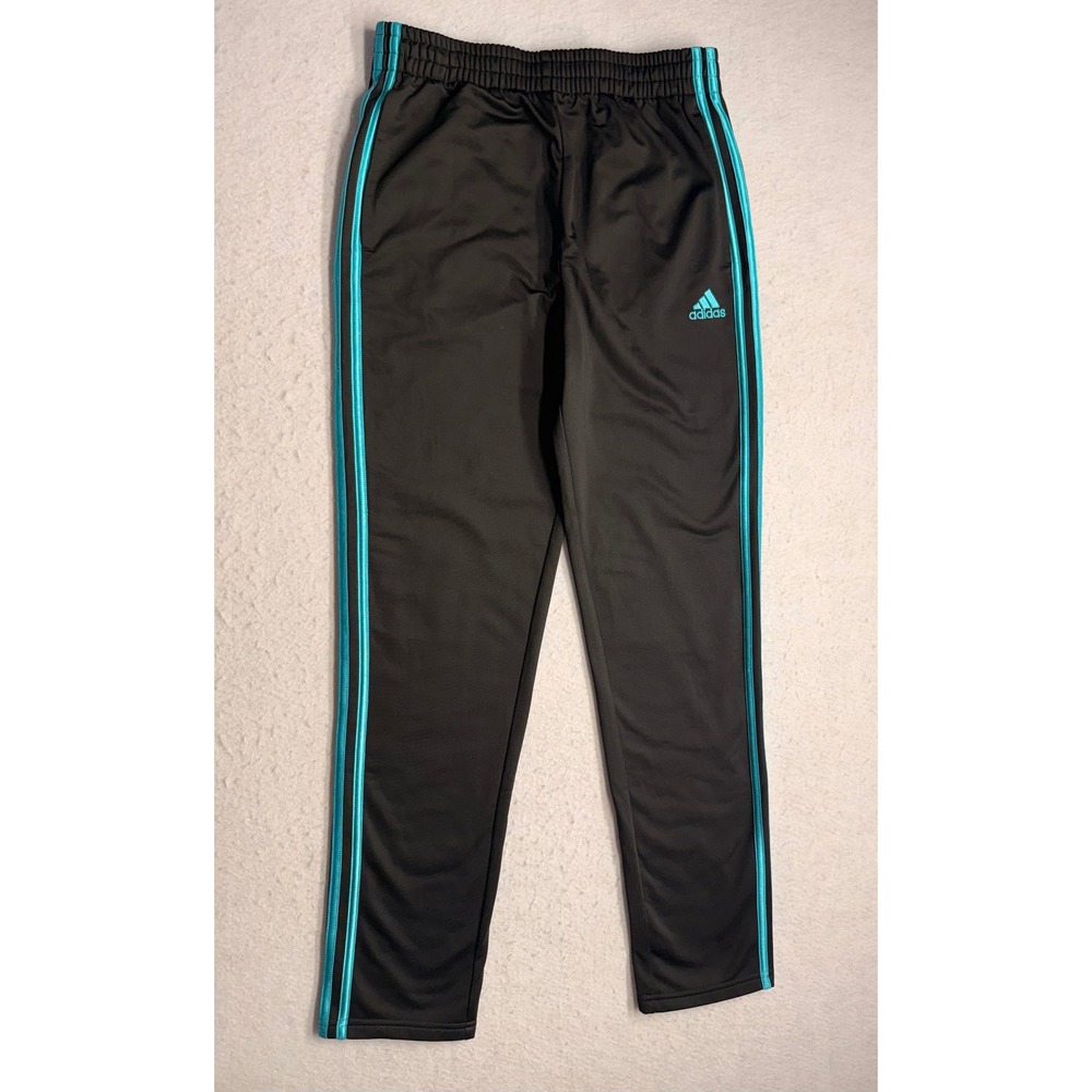 Adidas Boys XL 18/20 Track Pants Black Teal Blue Stripes Joggers AK5466